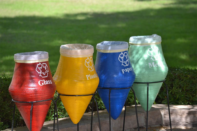 Photo of a colorful trash bin